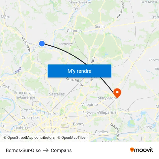 Bernes-Sur-Oise to Compans map