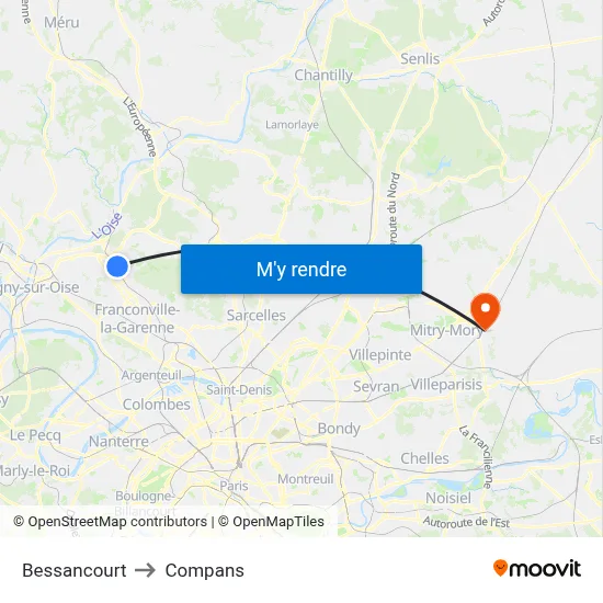 Bessancourt to Compans map