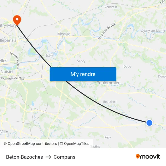 Beton-Bazoches to Compans map