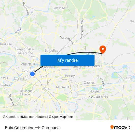 Bois-Colombes to Compans map