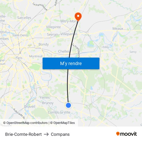 Brie-Comte-Robert to Compans map