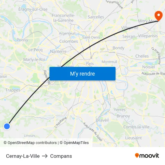 Cernay-La-Ville to Compans map