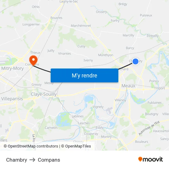 Chambry to Compans map