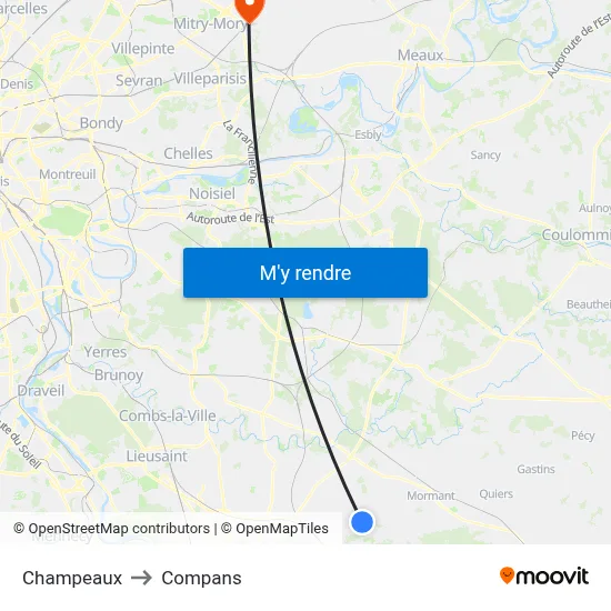 Champeaux to Compans map