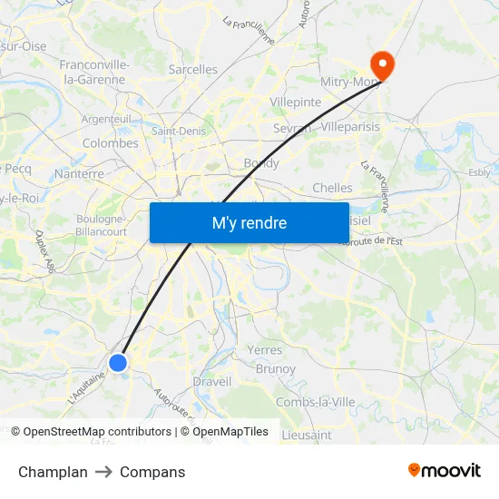 Champlan to Compans map