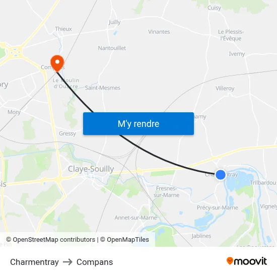 Charmentray to Compans map