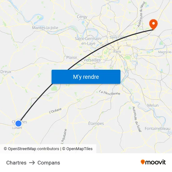 Chartres to Compans map