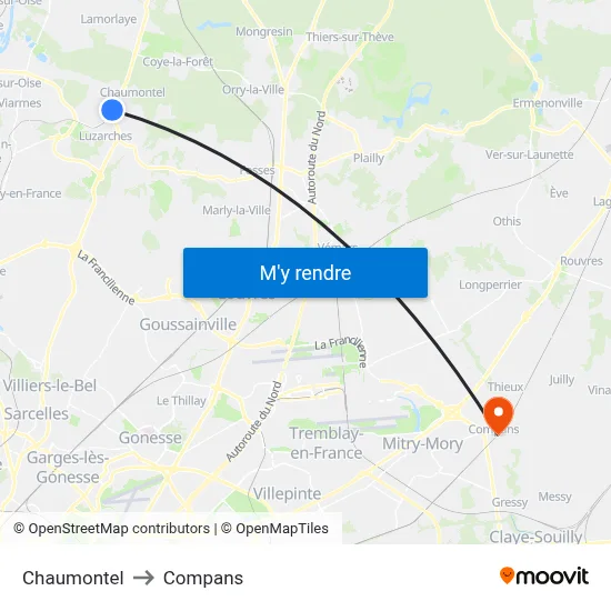 Chaumontel to Compans map