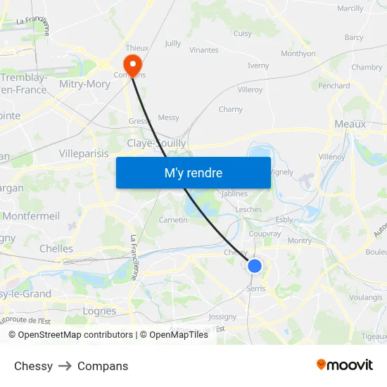 Chessy to Compans map