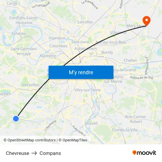 Chevreuse to Compans map