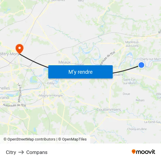 Citry to Compans map