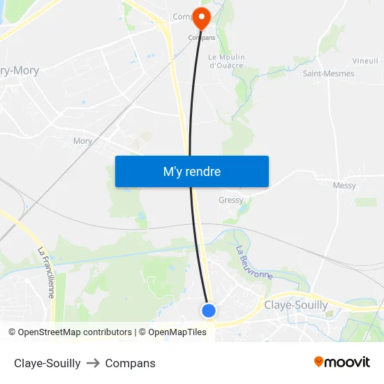 Claye-Souilly to Compans map