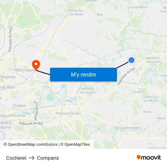 Cocherel to Compans map