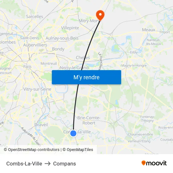 Combs-La-Ville to Compans map