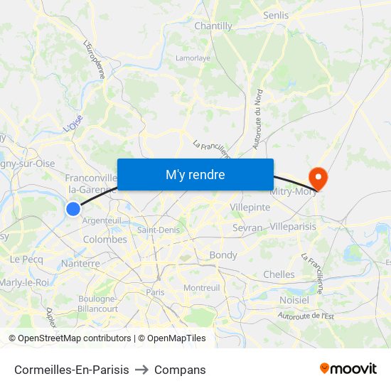 Cormeilles-En-Parisis to Compans map