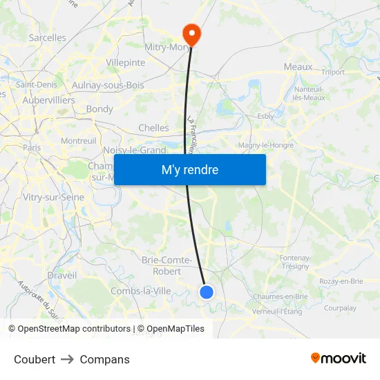Coubert to Compans map