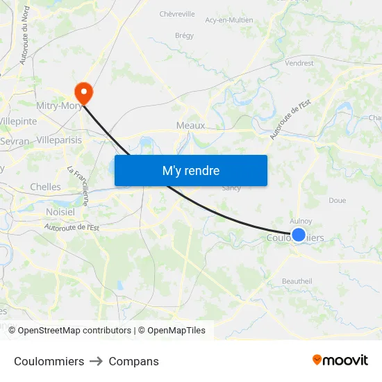 Coulommiers to Compans map
