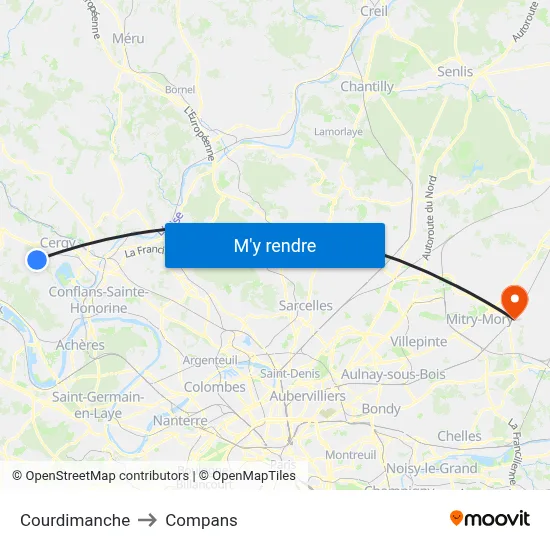 Courdimanche to Compans map
