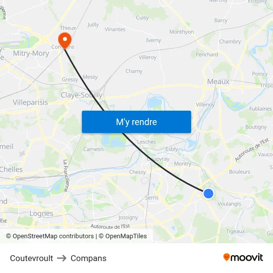 Coutevroult to Compans map