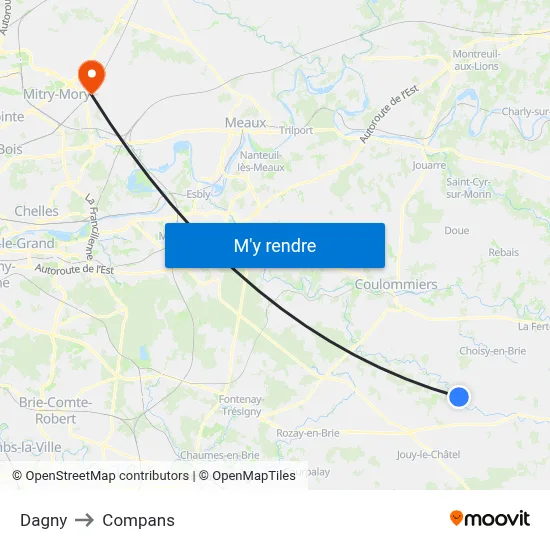 Dagny to Compans map