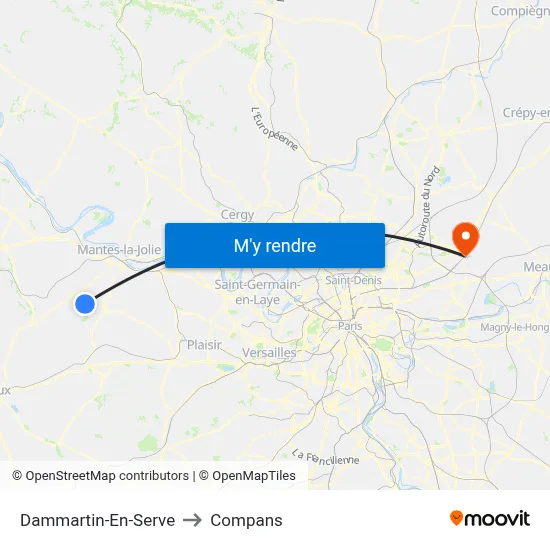 Dammartin-En-Serve to Compans map