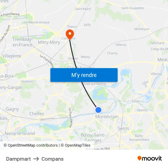 Dampmart to Compans map