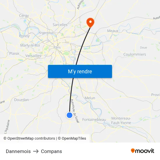 Dannemois to Compans map