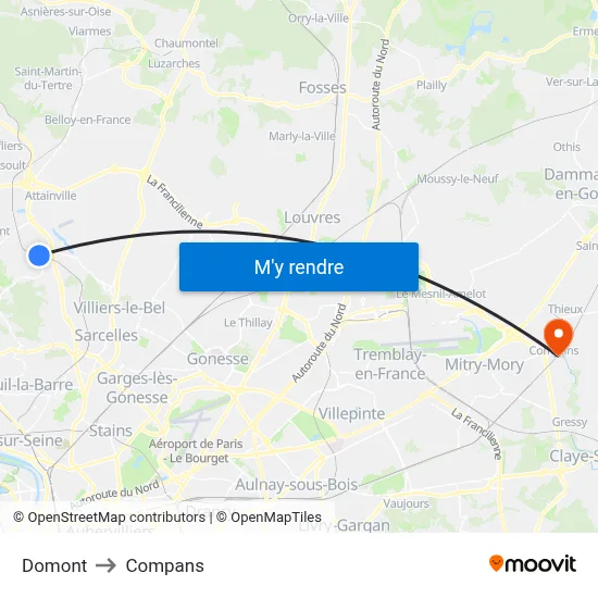 Domont to Compans map