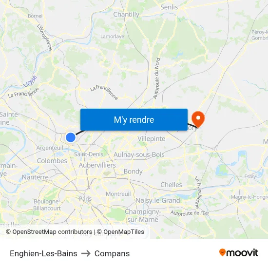 Enghien-Les-Bains to Compans map