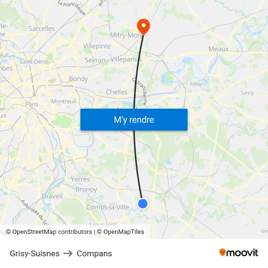 Grisy-Suisnes to Compans map