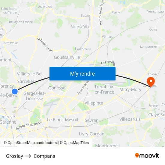 Groslay to Compans map