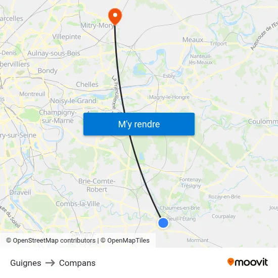 Guignes to Compans map