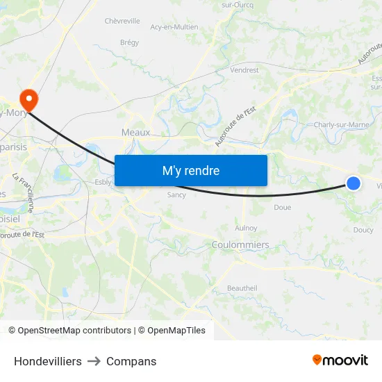 Hondevilliers to Compans map
