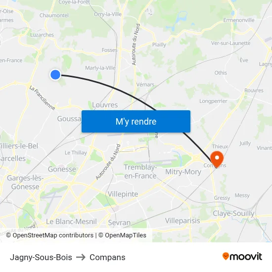 Jagny-Sous-Bois to Compans map