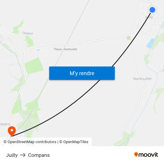 Juilly to Compans map