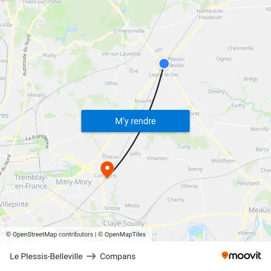 Le Plessis-Belleville to Compans map
