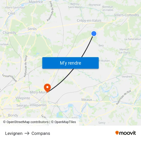 Levignen to Compans map