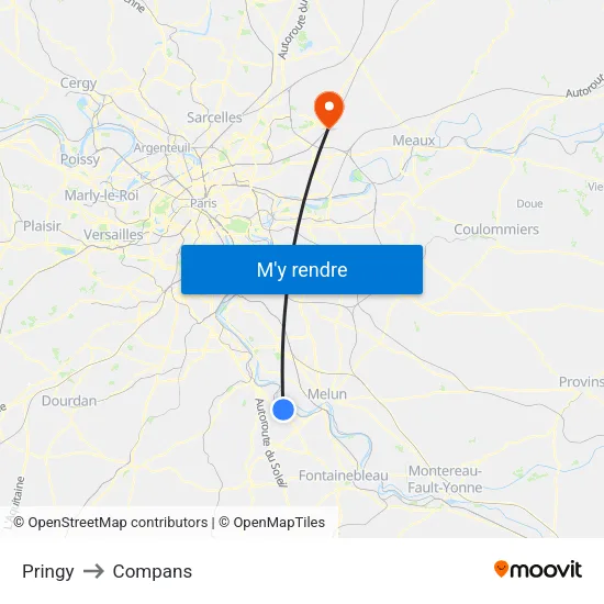 Pringy to Compans map