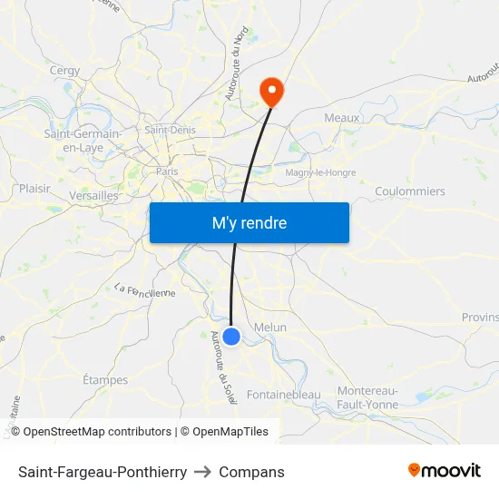 Saint-Fargeau-Ponthierry to Compans map