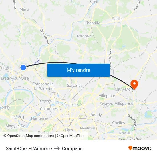 Saint-Ouen-L'Aumone to Compans map
