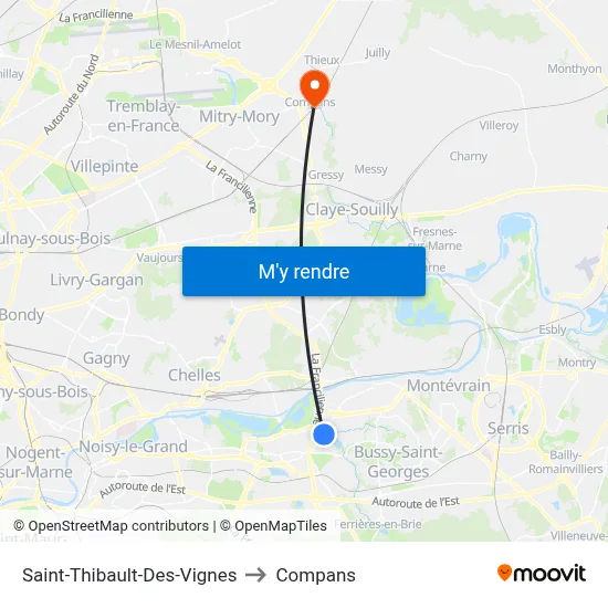 Saint-Thibault-Des-Vignes to Compans map