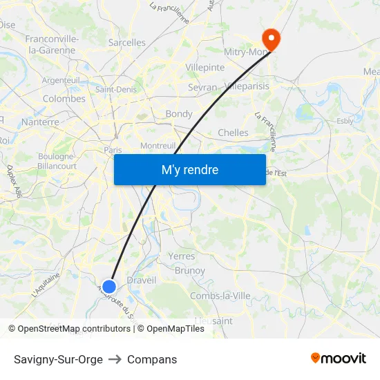 Savigny-Sur-Orge to Compans map