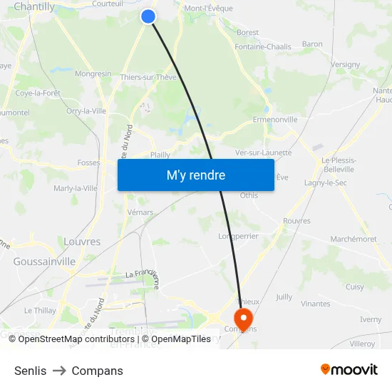 Senlis to Compans map