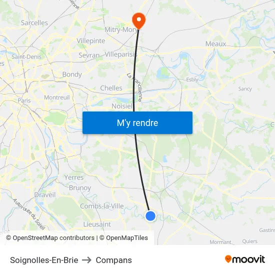 Soignolles-En-Brie to Compans map