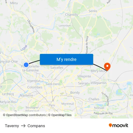 Taverny to Compans map