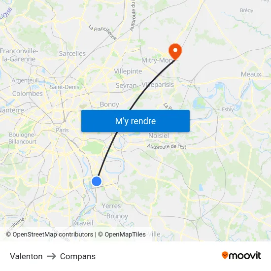 Valenton to Compans map