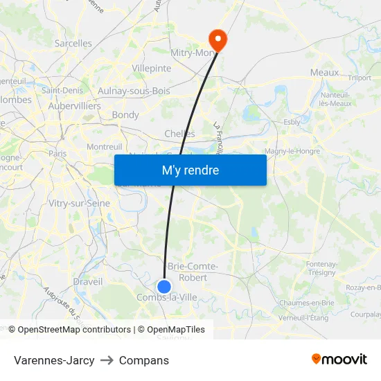 Varennes-Jarcy to Compans map