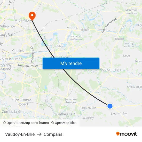 Vaudoy-En-Brie to Compans map