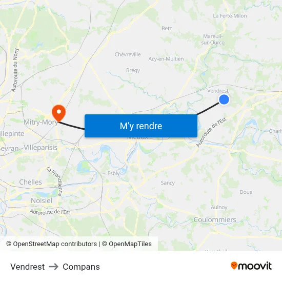 Vendrest to Compans map