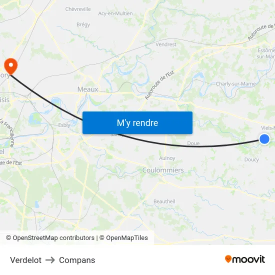 Verdelot to Compans map